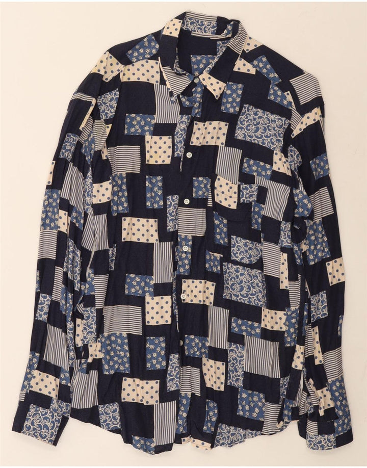 Vintage herreskjorte Stor marineblå patchwork