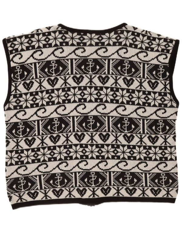 Vintage ærmeløs cardigan sweater til kvinder IT 54 3XL Sort Geometrisk