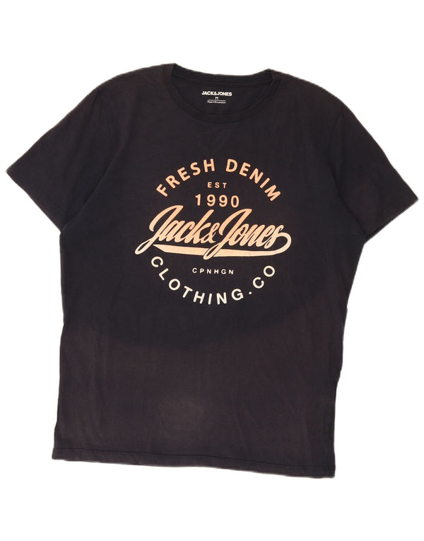 Jack & Jones Herre grafisk T-shirt Top Medium Marineblå Bomuld