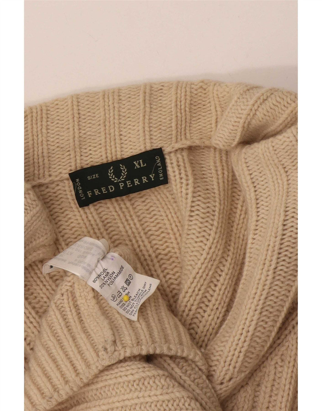 Fred Perry Herre cardigan sweater med fuld lynlås XL Beige Uld