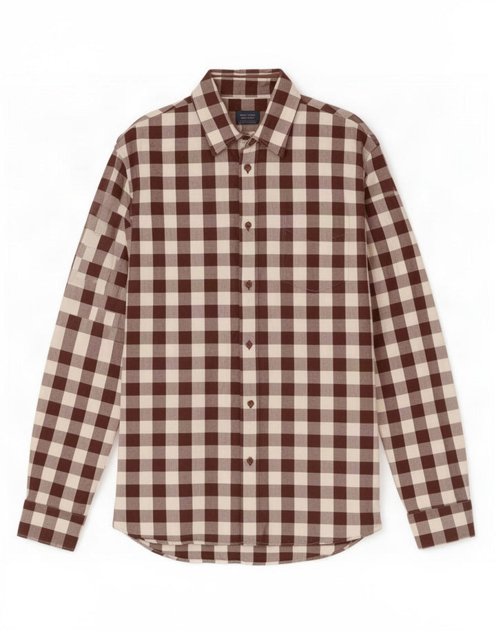 Zara Herre Slim Fit Skjorte Stor Brun Gingham
