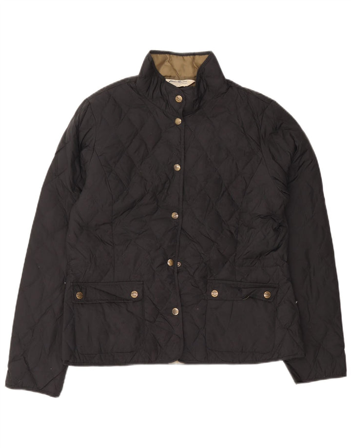 Eddie Bauer Dame Quiltet Jakke UK 14 Medium Sort Polyester