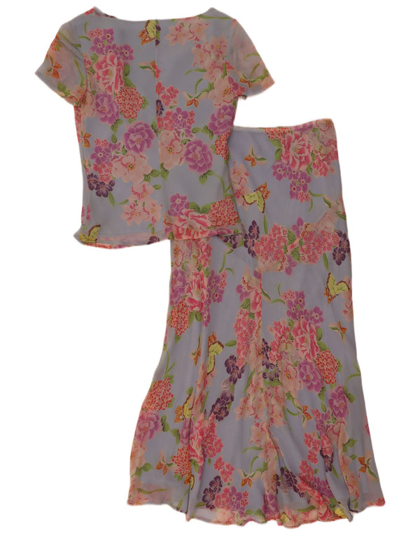 Luisa Spagnoli Dame 2-delt nederdelsæt IT 42 Medium W30 Blue Floral Silke
