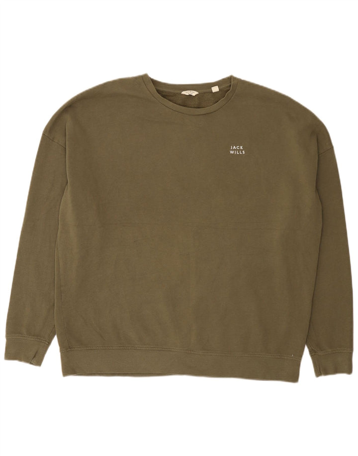 Jack Wills Dame Oversized Sweatshirt Jumper UK 16 Stor Khaki Bomuld