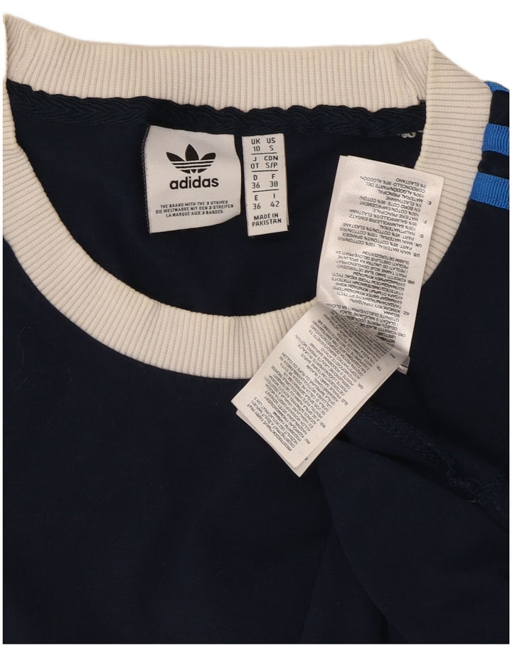 ADIDAS T-shirt top til kvinder UK 10 Lille marineblå bomuld