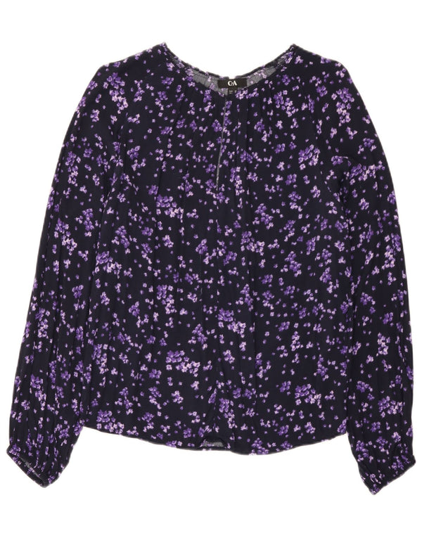 C&A Damebluse Top EU 38 Medium Purple Floral Viscose