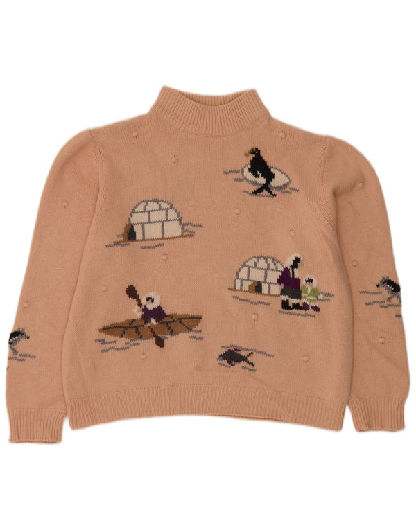 Vintage Dame Grafisk Turtle Neck Jumper Sweater UK 14 Large Orange