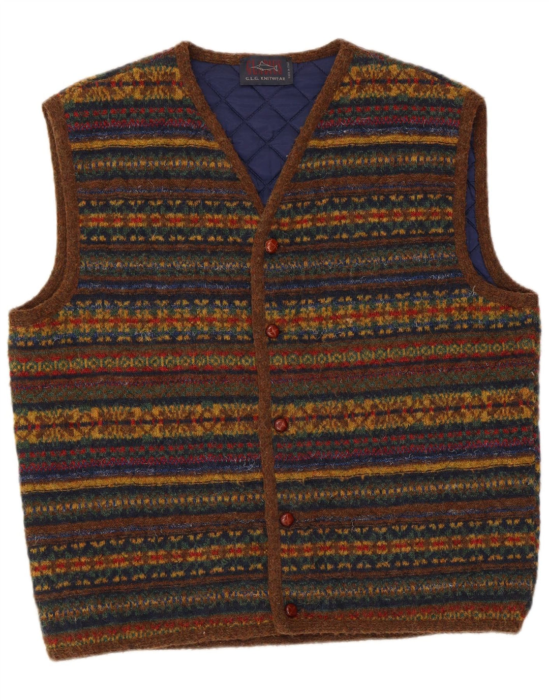 Vintage herre ærmeløs cardigan sweater Stor flerfarvet stribet uld