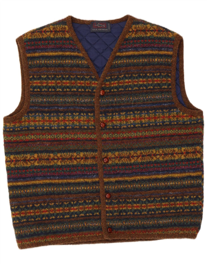Vintage herre ærmeløs cardigan sweater Stor flerfarvet stribet uld
