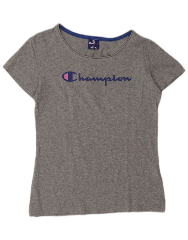 Champion Dame Grafisk T-Shirt Top UK 12 Medium Grå Bomuld