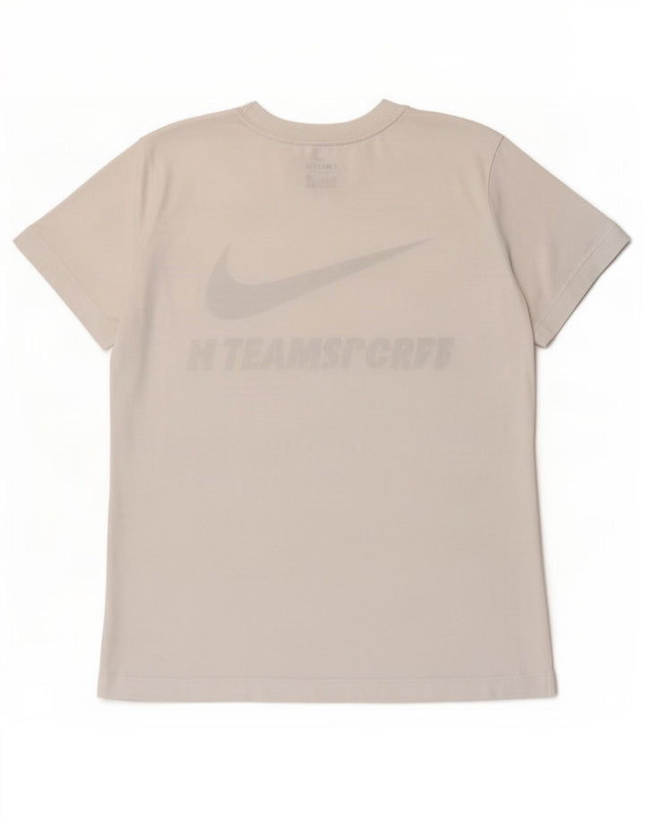 Nike Dame Dri Fit Grafisk T-Shirt Top UK 12 Medium White Polyester