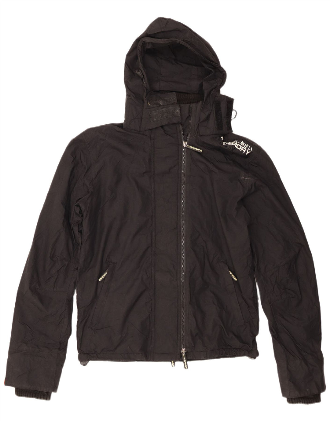 Superdry Windbreaker-jakke med hætte til kvinder UK 14 Medium Sort Nylon