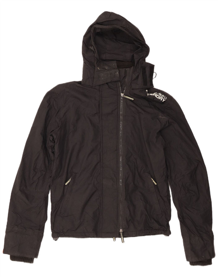 Superdry Windbreaker-jakke med hætte til kvinder UK 14 Medium Sort Nylon