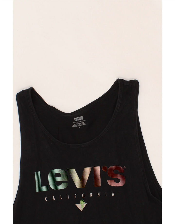 LEVI'S Womens Graphic Vest Top UK 14 Medium Black Cotton Vintage Levi's and Second-Hand Levi's from Messina Hembry 