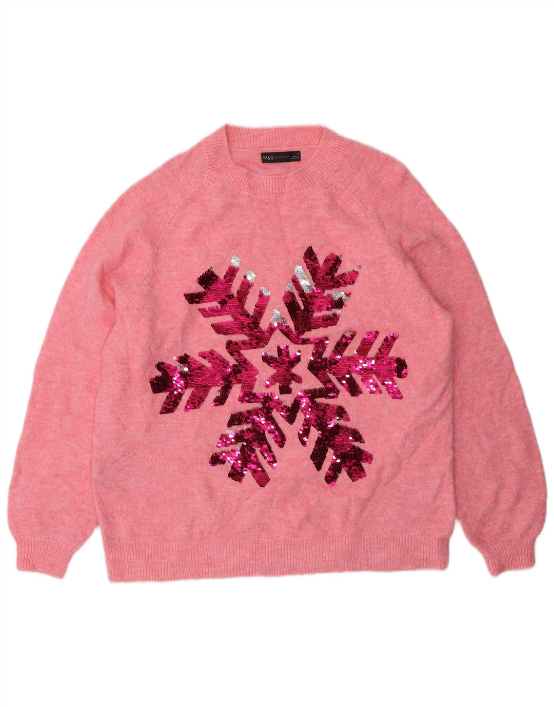 Marks & Spencer Dame grafisk rund hals sweater UK 14 Medium Pink