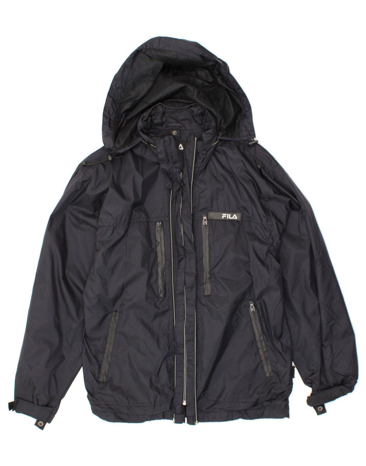 FILA Womens Hooded Windbreaker Jacket UK 14 Medium Black Polyamide Vintage Fila and Second-Hand Fila from Messina Hembry 