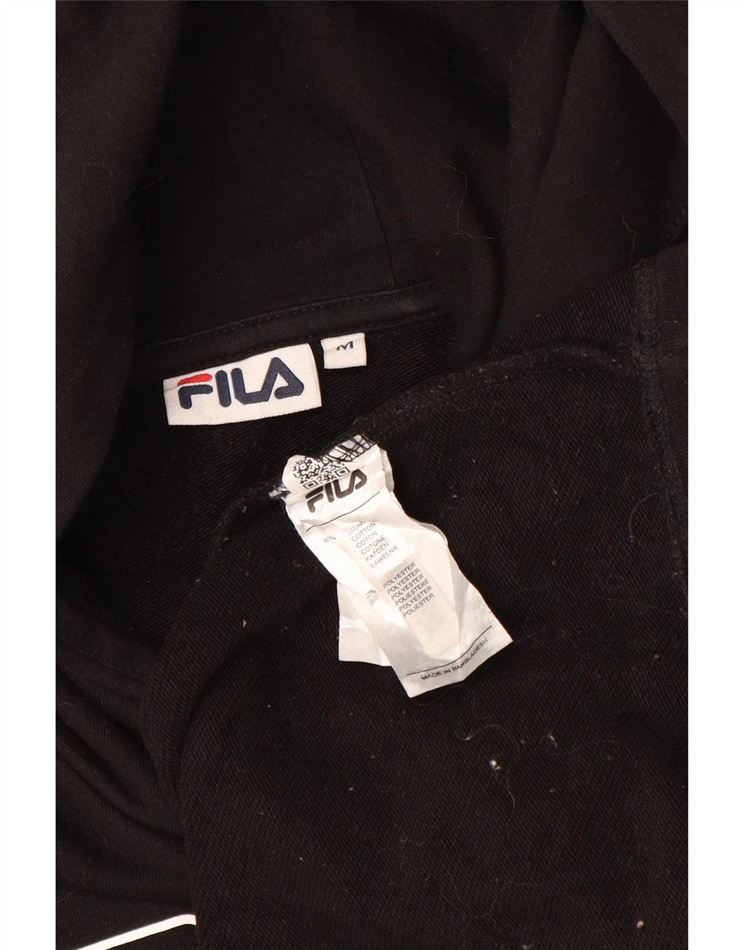FILA Dame Oversized Crop Grafisk Hoodie Jumper UK 14 Medium Sort Bomuld