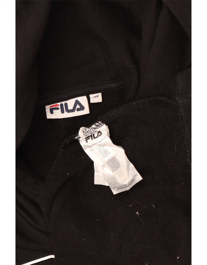 FILA Dame Oversized Crop Grafisk Hoodie Jumper UK 14 Medium Sort Bomuld