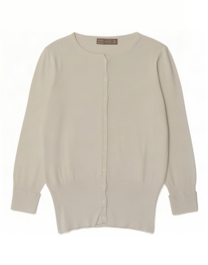 Zara Dame Cardigan Sweater UK 12 Medium White Viscose