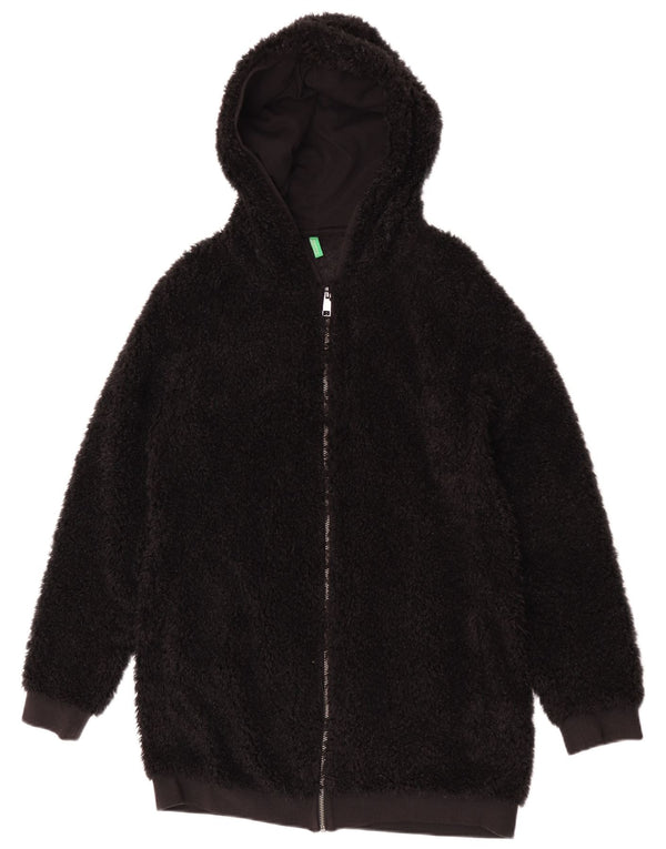 Benetton Dame Hætte Fleecejakke UK 14 Medium Sort Polyester