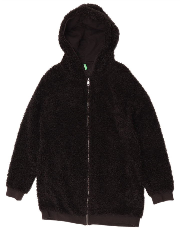 Benetton Dame Hætte Fleecejakke UK 14 Medium Sort Polyester