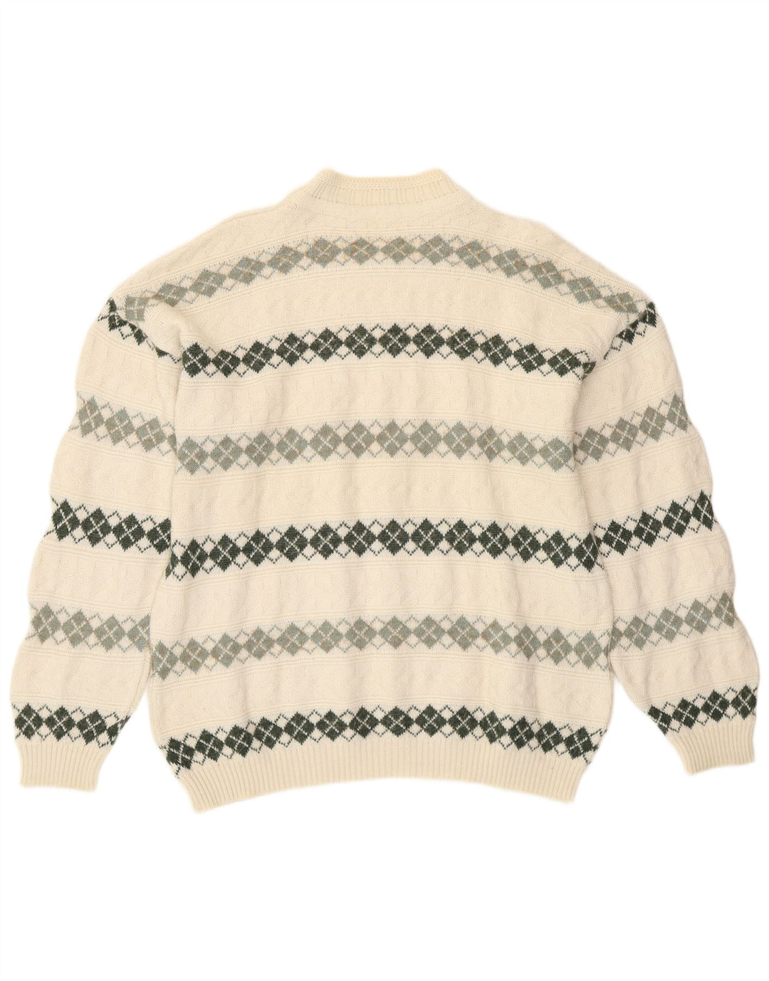 Vintage Herre Turtle Neck Jumper Sweater XL Off White Argyle/Diamond Retro