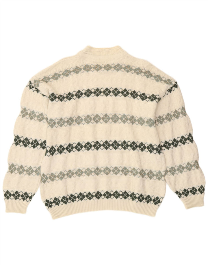 Vintage Herre Turtle Neck Jumper Sweater XL Off White Argyle/Diamond Retro