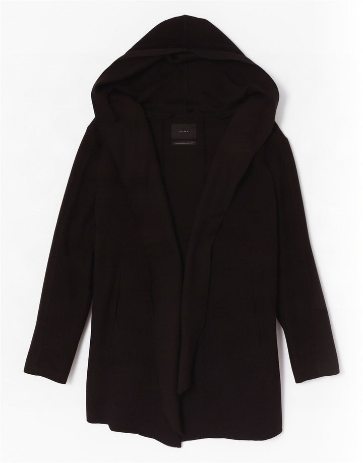 Zara Herre Longline Hooded Open Cardigan Sweater Medium Black