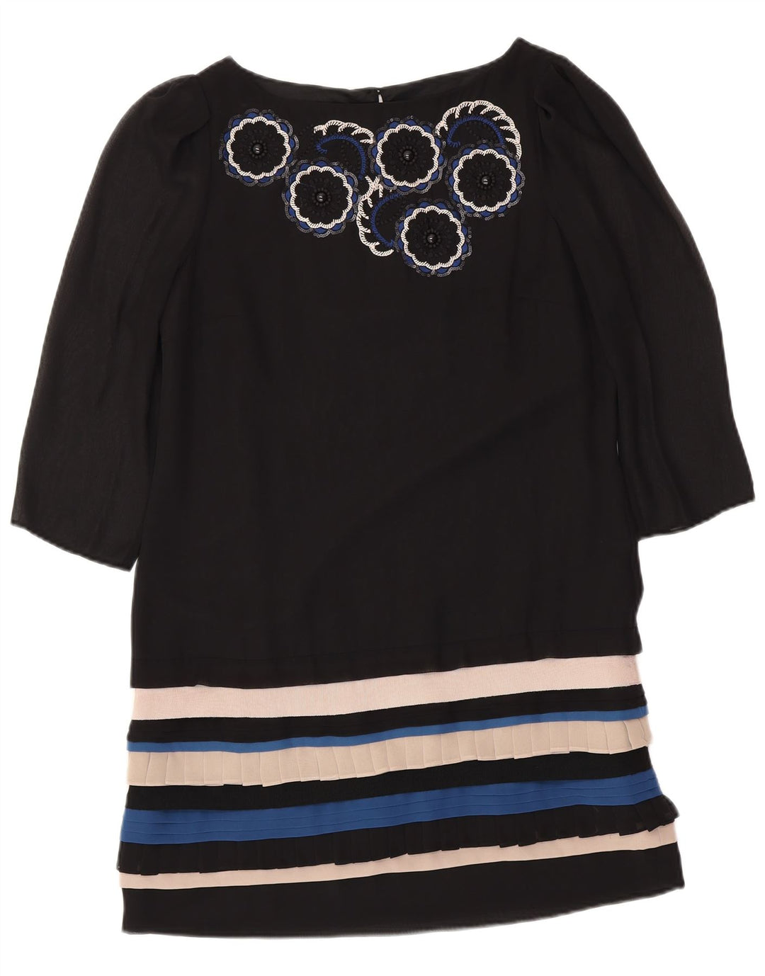 MONSOON Kvinders 3/4-ærmede Skedekjole UK 12 Medium Sort Stribet