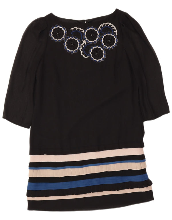 MONSOON Kvinders 3/4-ærmede Skedekjole UK 12 Medium Sort Stribet