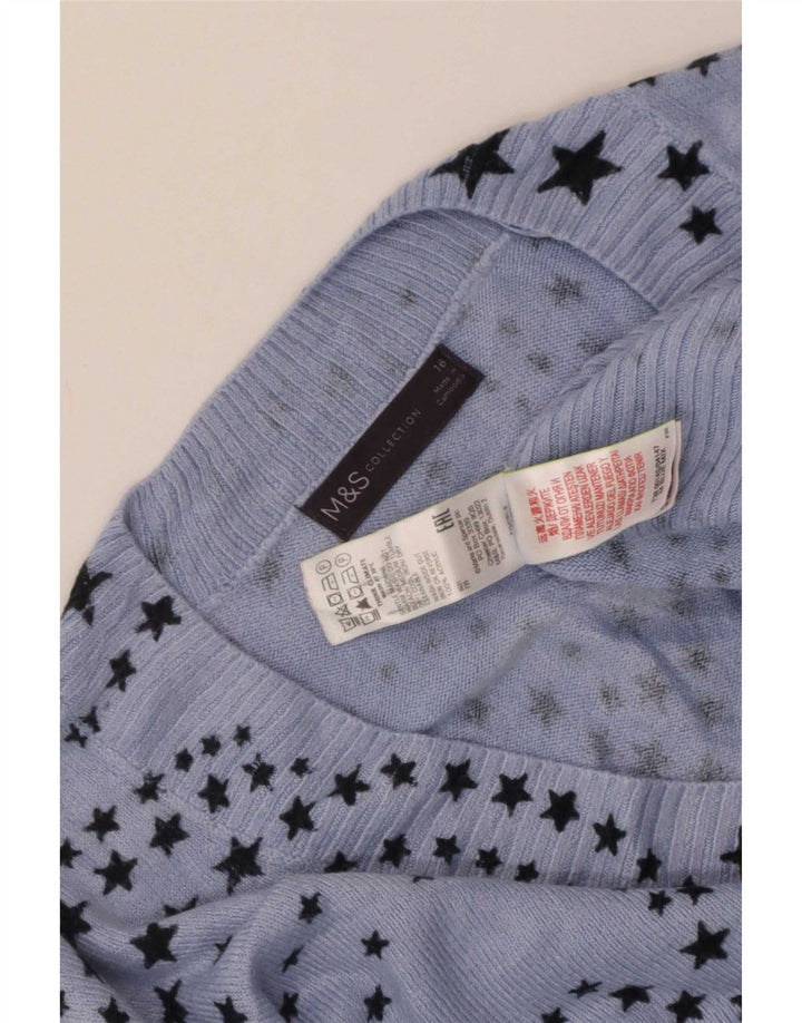 Marks & Spencer Dame V-hals sweater UK 14 Stor Blå Geometrisk