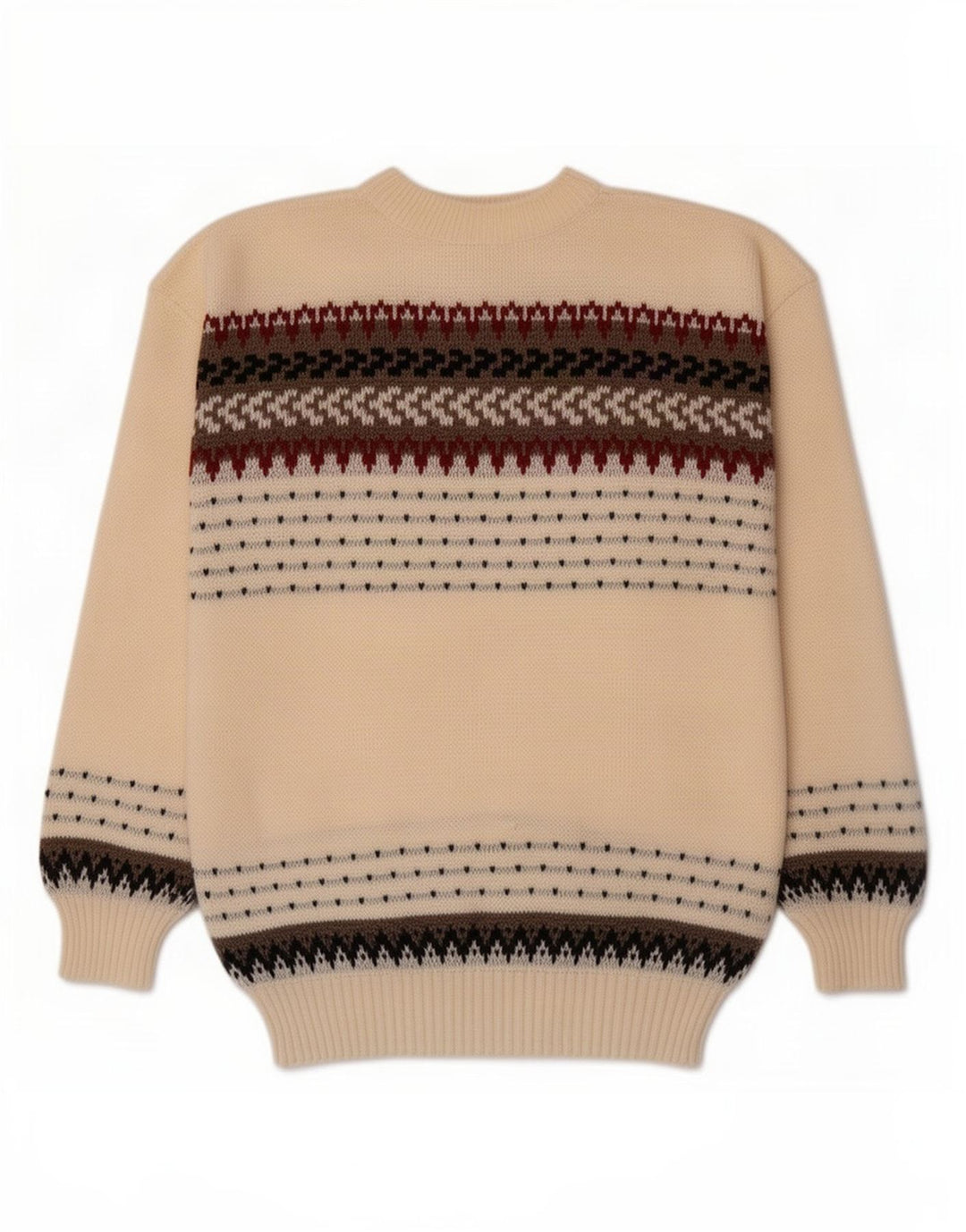 Vintage herre rund hals sweater mellem beige stribet
