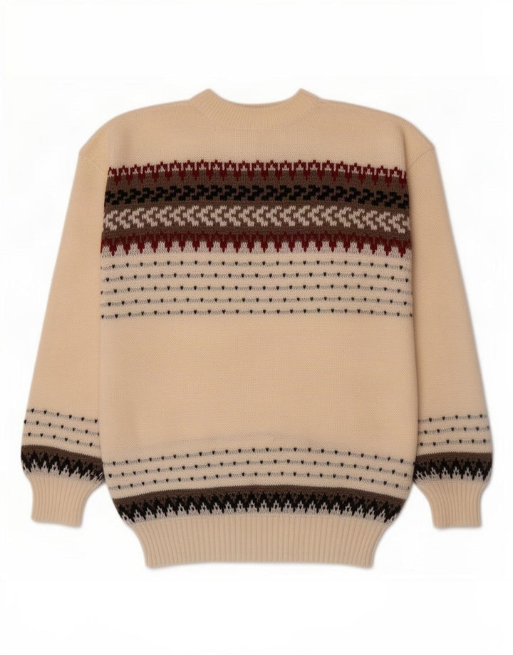 Vintage herre rund hals sweater mellem beige stribet