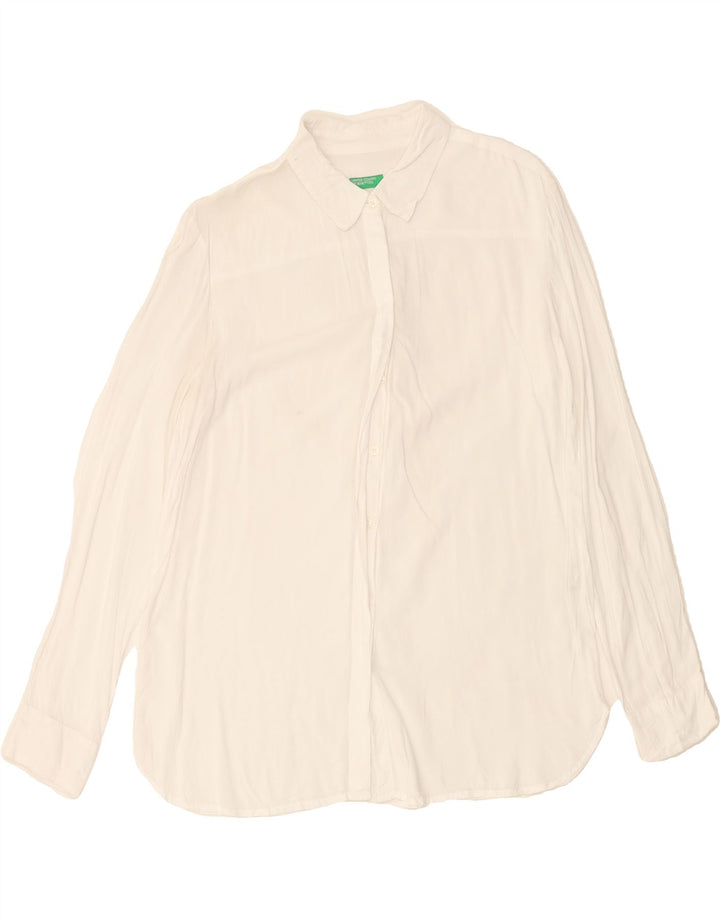 BENETTON Womens Shirt UK 14 Medium White Viscose Vintage Benetton and Second-Hand Benetton from Messina Hembry 