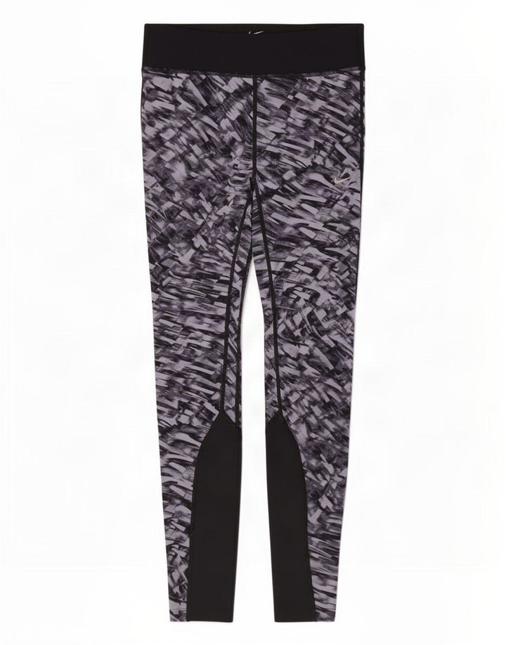 Nike Dame Dri Fit Leggings med abstrakt mønster UK 8 Small Grå