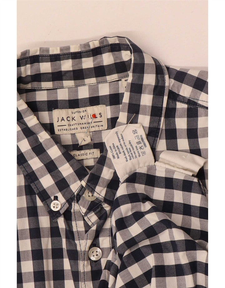 Jack Wills Herre Classic Fit skjorte Large Navy Blue Gingham Cotton