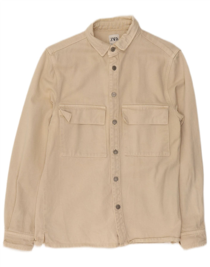 Zara Denimskjorte til mænd Lille beige bomuld