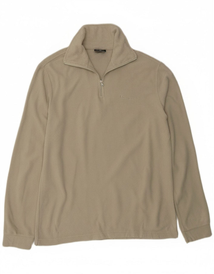 CHAMPION Mens Zip Neck Fleece Jumper Medium Beige Polyester