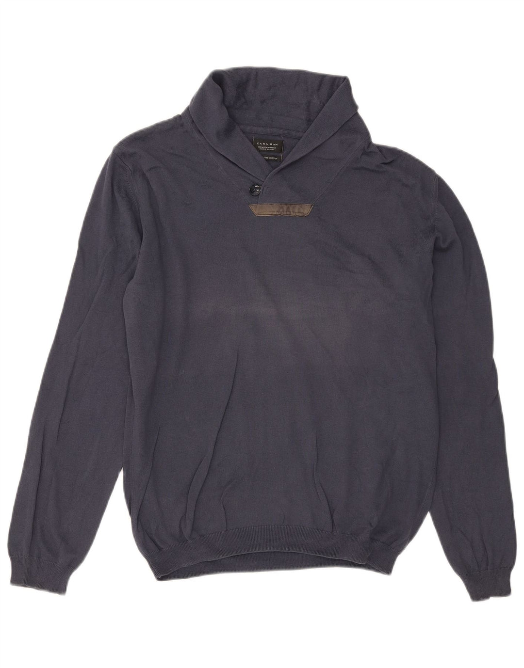 Zara Herre Shawl Neck Jumper Sweater Medium Navy Blue Bomuld