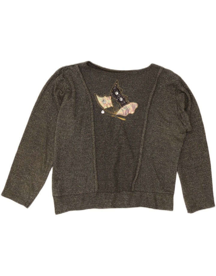 VINTAGE Dame Oversized Grafisk Sweatshirt Jumper UK 10 Lille Grå