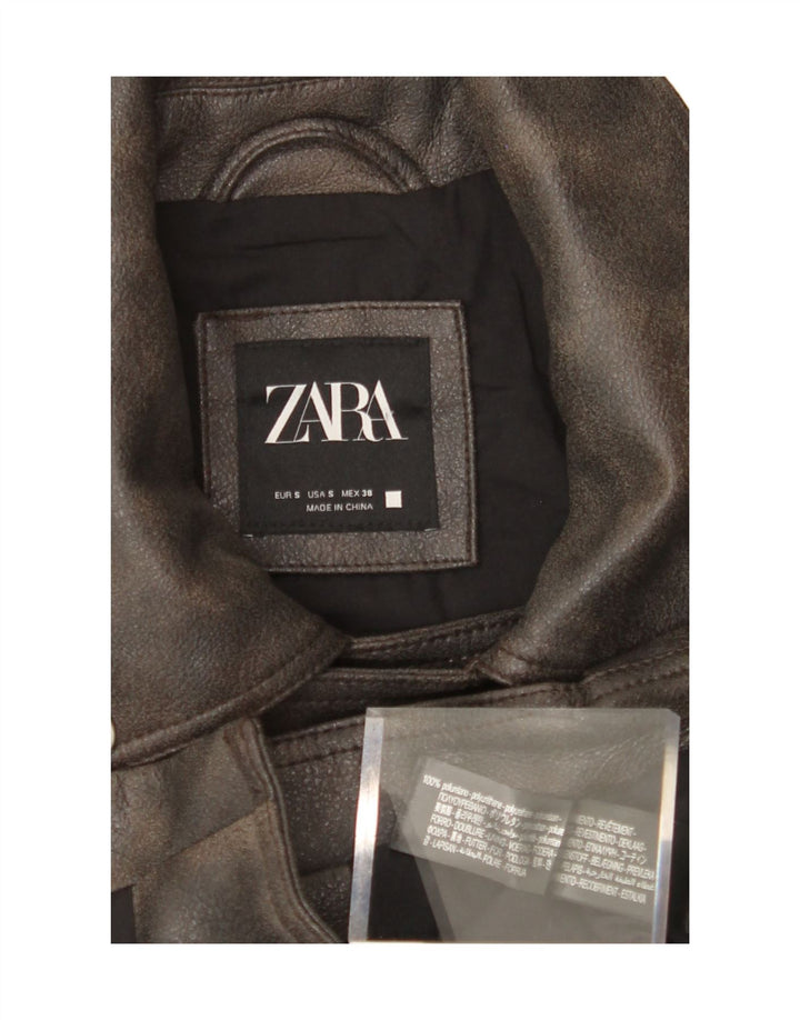 ZARA Womens Oversized Faux Leather Biker Jacket UK 10 Small Black Vintage Zara and Second-Hand Zara from Messina Hembry 
