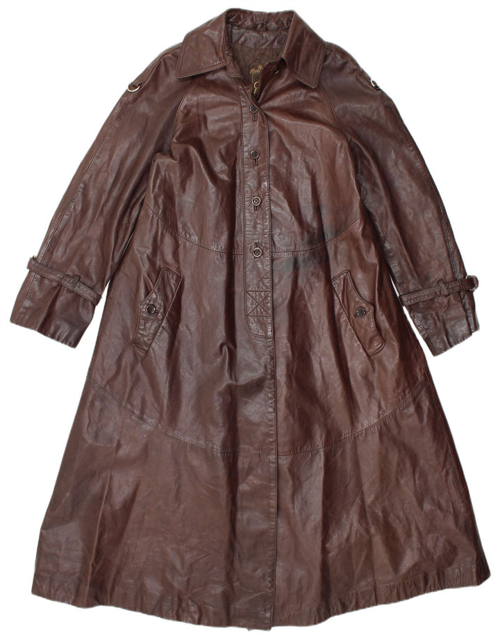 VINTAGE Læderfrakke til kvinder UK 14 Medium Brun