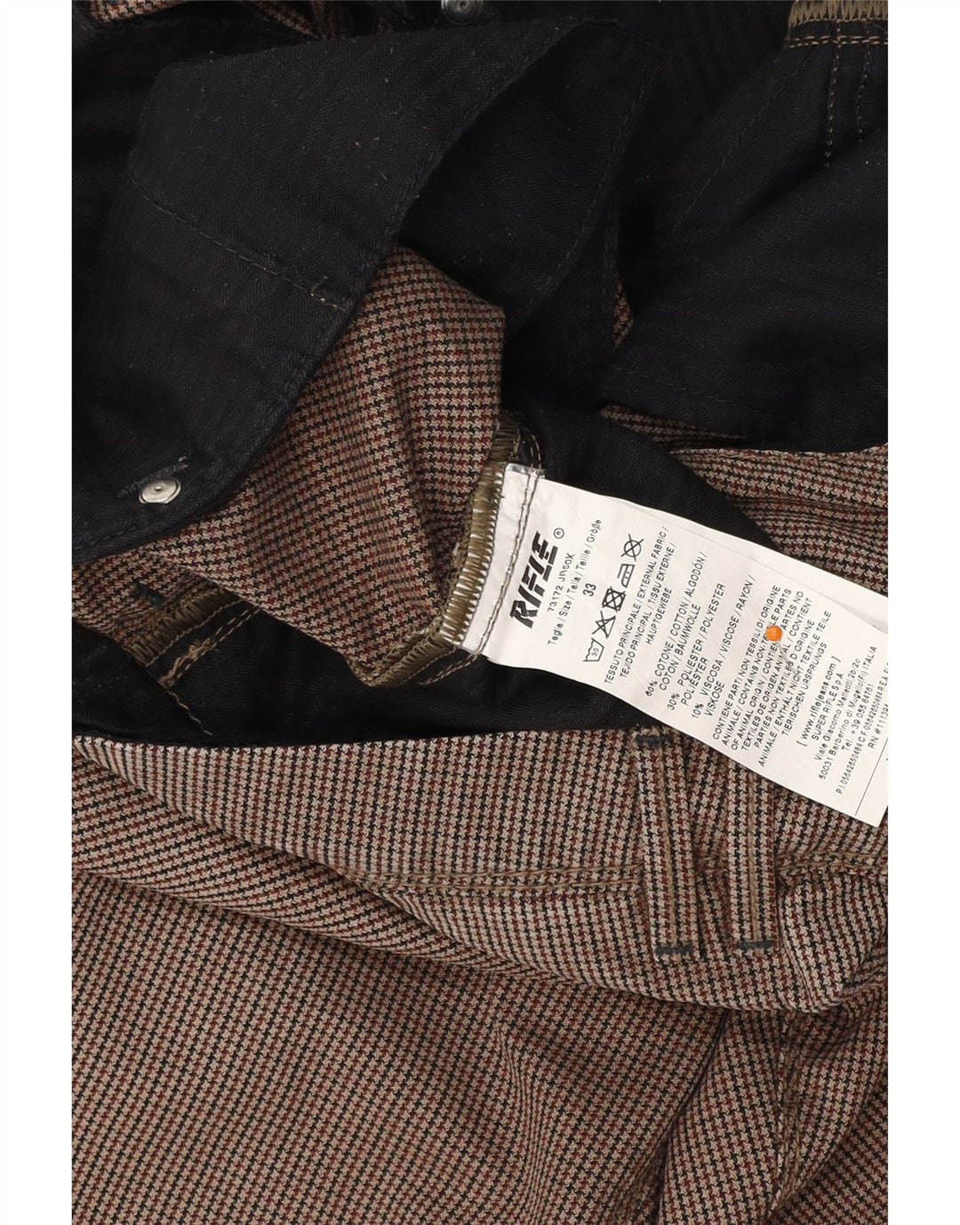 RIFLE Slim Chino Bukser til mænd W33 L32 Brun Houndstooth Bomuld