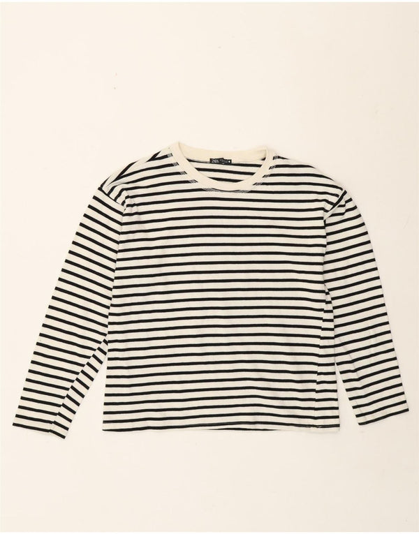 Zara Womens Top Long Sleeve UK 10 Small White Striped