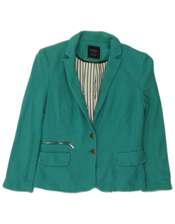 Zara Dame Crop 2 Button Blazer Jacket UK 10 Small Blue