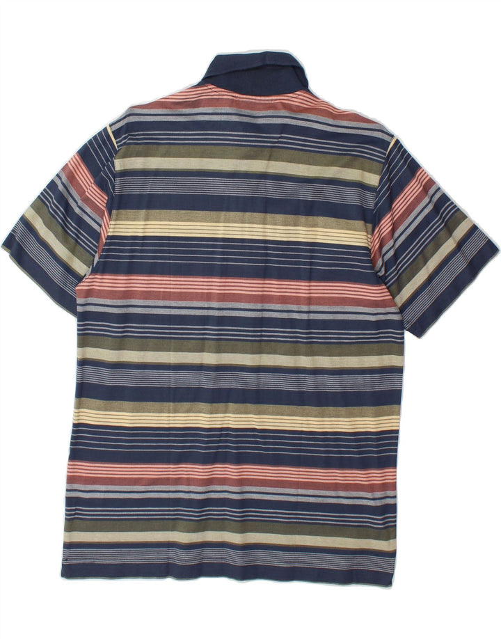 NAVIGARE Mens Polo Shirt Medium Navy Blue Striped Cotton Vintage Navigare and Second-Hand Navigare from Messina Hembry 