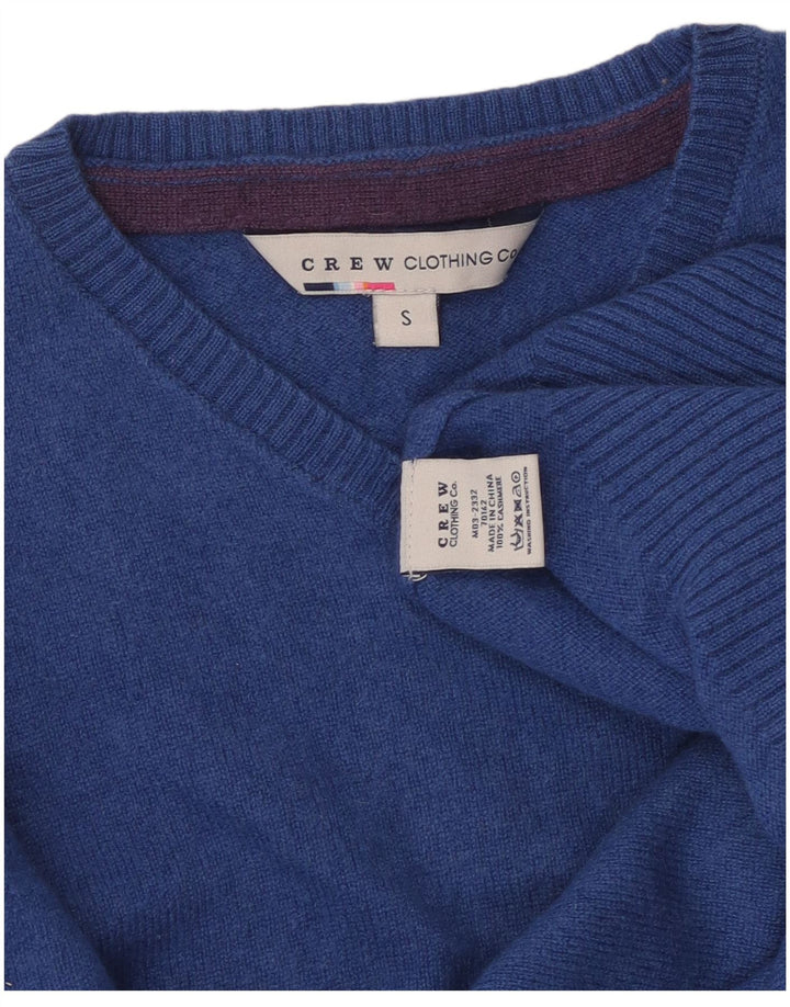 CREW CLOTHING Mens V-Neck Jumper Sweater Small Blue Cashmere