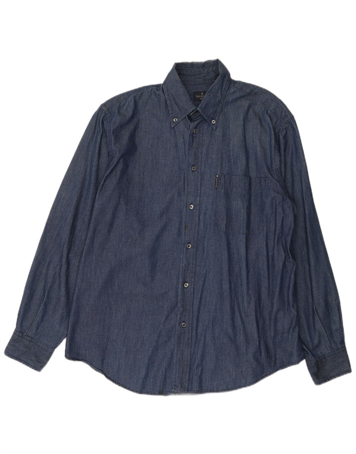 Trussardi Jeans Herre Denim Shirt XL Navy Blue Bomuld