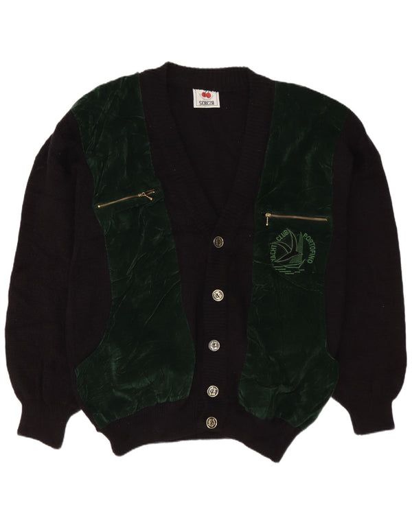 Vintage herre cardigan sweater XL Sort Colourblock