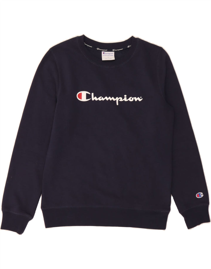 CHAMPION Mens Graphic Sweatshirt Jumper Small Navy Blue Cotton Vintage Champion and Second-Hand Champion from Messina Hembry 